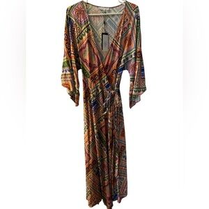 Chaser Heirloom Woven Sophia Maxi Printed Wrap Dress NWT